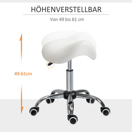 Height-adjustable white saddle Work stool, padded
