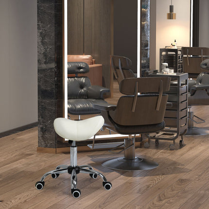 Height-adjustable white saddle Work stool, padded
