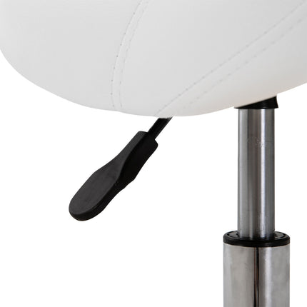 Height-adjustable white saddle Work stool, padded