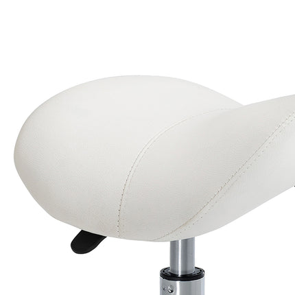 Height-adjustable white saddle Work stool, padded