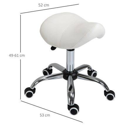 Height-adjustable white saddle Work stool, padded