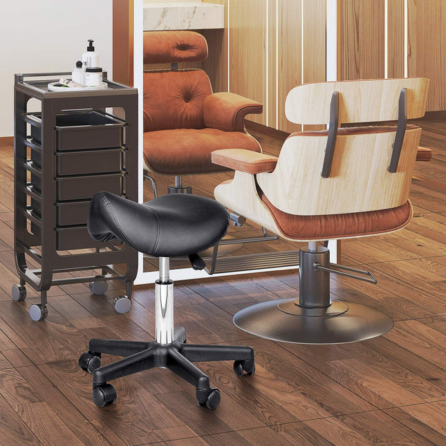 Höhenverstellbarer Rollhocker, Kunstleder, schwarz