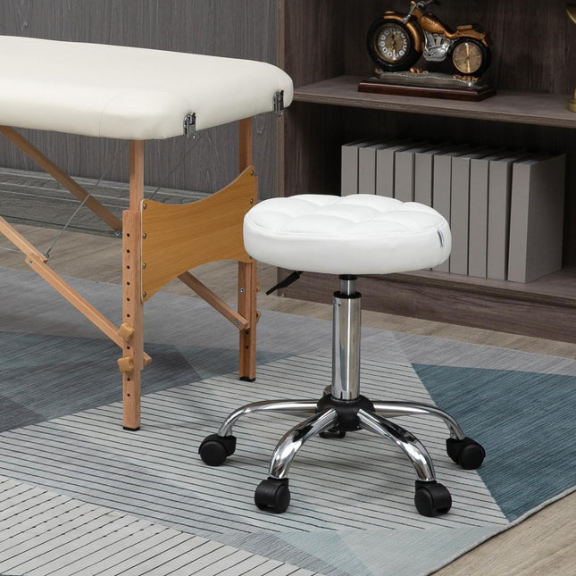Verstellbarer drehbarer Hocker aus Kunstleder in Weiß – Büro und Salon