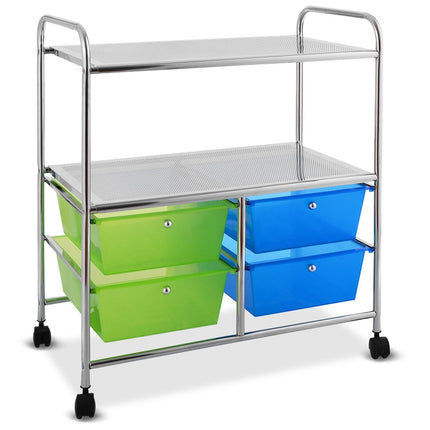 Rollwagen 4 Schubladen Bad Rollcontainer Küchenwagen mit Rädern 58,5 x 37 x 75 cm Blau und Grün