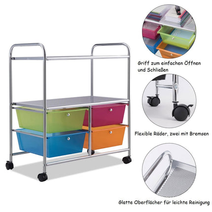 Rollwagen 4 Schubladen Bad Rollcontainer Küchenwagen mit Rollen 58,5 x 37 x 75 cm Bunt
