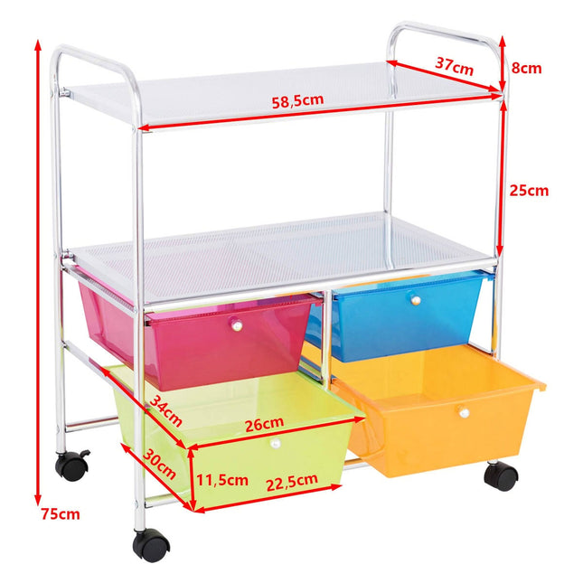 Rollwagen 4 Schubladen Bad Rollcontainer Küchenwagen mit Rollen 58,5 x 37 x 75 cm Bunt
