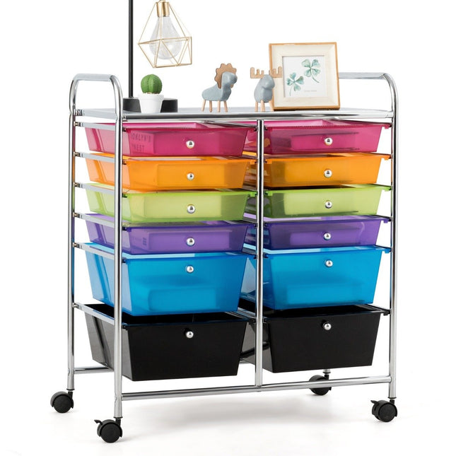 Rollwagen Metallgestell Rollcontainer 12 Schubladen Badwagen mit Bremse Beistellwagen rollbar bunt