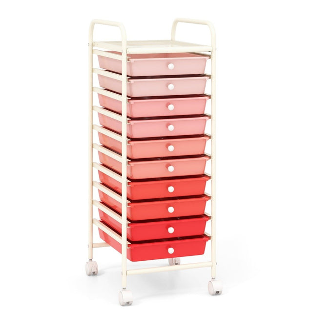 Rollwagen mit 10 stapelbaren Schubladen Rollcontainer Badwagen Badtrolley Pink