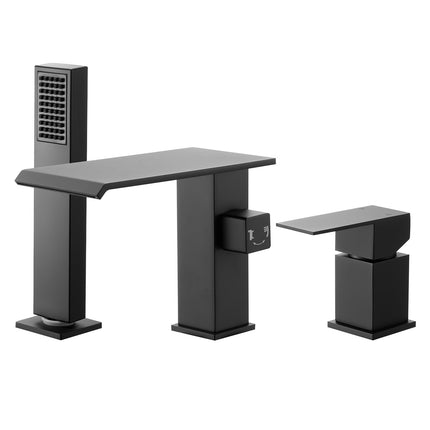 Roman Tub Faucet, Waterfall, Handheld Shower, Matte Black