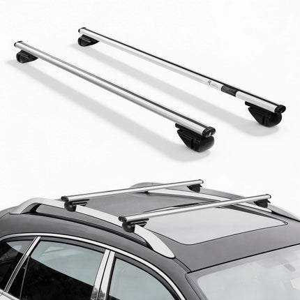 Roof Rack Cross Bars, Lockable Aluminum, 75 kg, Raised Rails