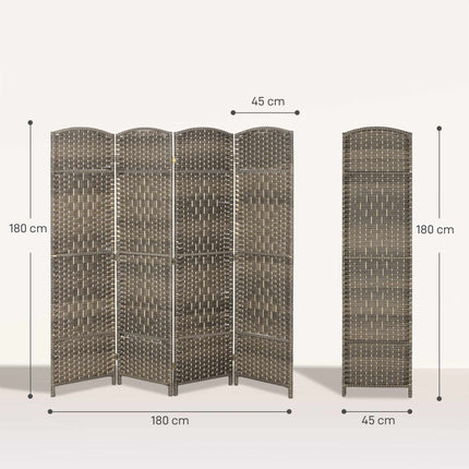 Room Divider, 4-Panel Folding Screen, Pine Wood, Black