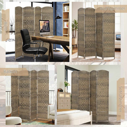 Room Divider, 4-Panel Folding Screen, Pine Wood, Black