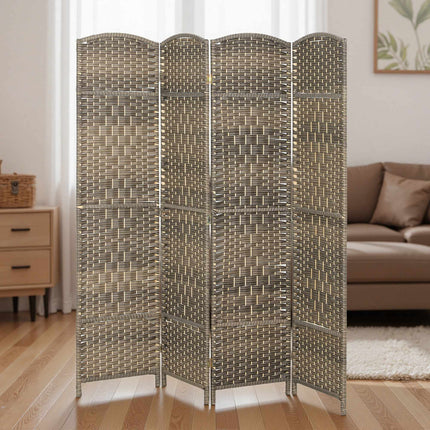 Room Divider, 4-Panel Folding Screen, Pine Wood, Black