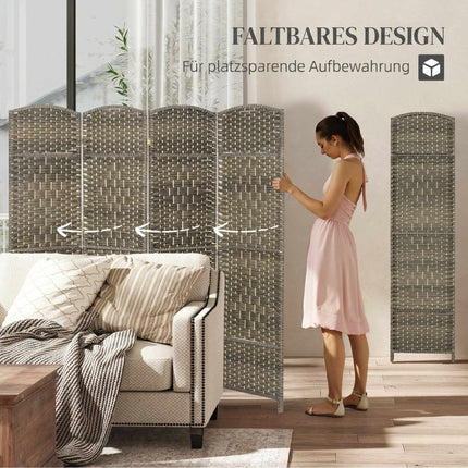 Room Divider, 4-Panel Folding Screen, Pine Wood, Black