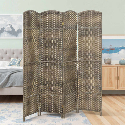 Room Divider, 4-Panel Folding Screen, Pine Wood, Black