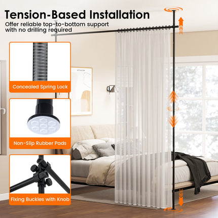 Room Divider Curtain Rod, Adjustable Tension, Black