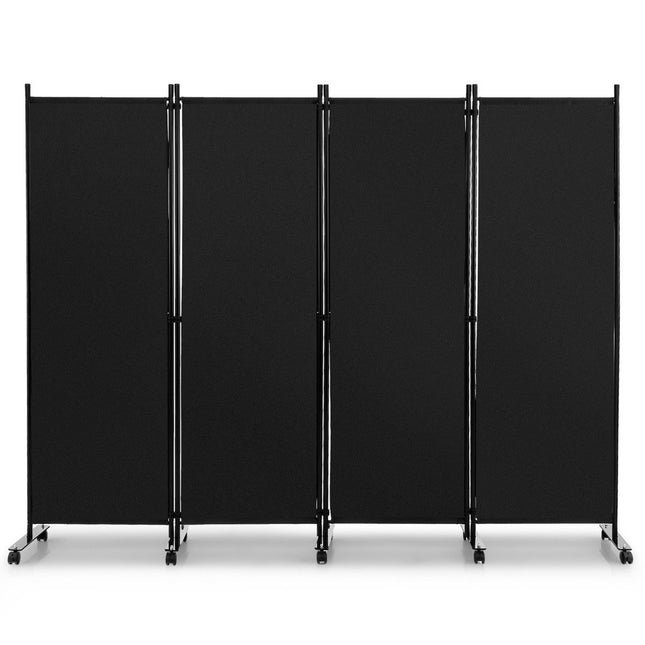 Raumteiler mit 4 Paneelen auf Rädern, 173 cm hoch, rollbarer Sichtschutz, Schwarz