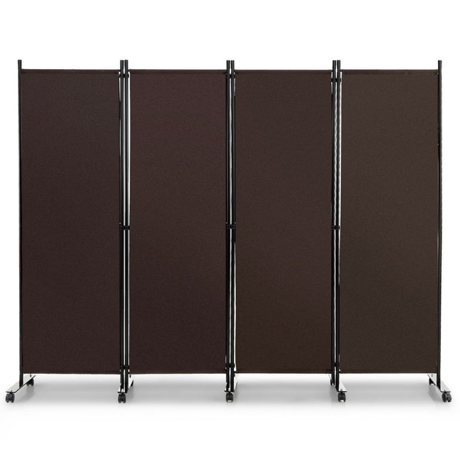 Raumteiler mit 4 Paneelen auf Rollen 173 cm hoch Rollbarer Sichtschutz Braun