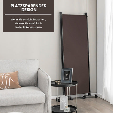 Paraván se 4 panely na kolečkách, výška 173 cm, pojízdná zástěna, hnědý