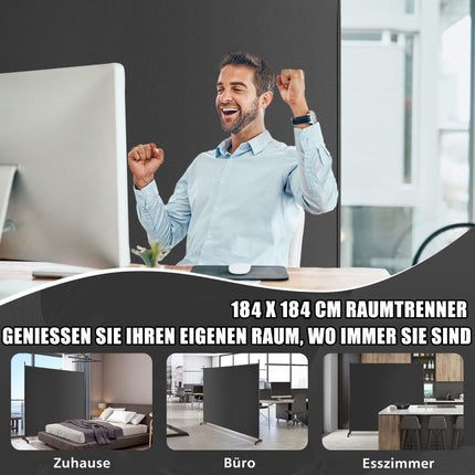Room Divider with Panel, Black, 184 x 30 x 184 cm
