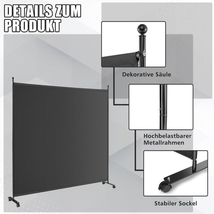 Room Divider with Panel, Black, 184 x 30 x 184 cm