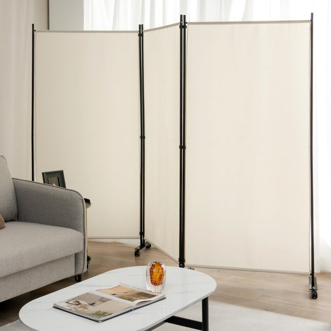 Raumteiler auf Rollen, 3-teilig, faltbar, Beige, 180 cm