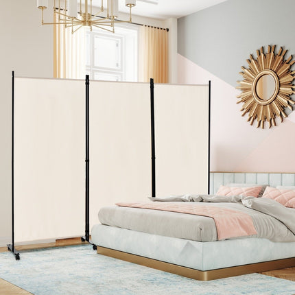 Raumteiler auf Rollen, 3-teilig, faltbar, Beige, 180 cm