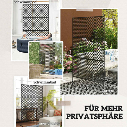 Ruimteverdeler 3-delig 122 x 198 cm vrijstaand scherm in raster, scheidingswand 3-delig inkijkscherm van staal, buitenruimteverdeler inkijkscherm voor tuin, balkon, terras, zwart Aosoom