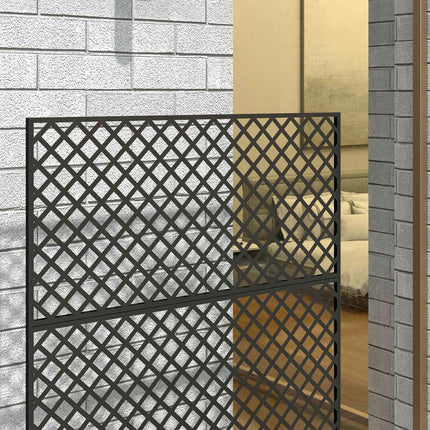 Ruimteverdeler 3-delig 122 x 198 cm vrijstaand scherm in raster, scheidingswand 3-delig inkijkscherm van staal, buitenruimteverdeler inkijkscherm voor tuin, balkon, terras, zwart Aosoom