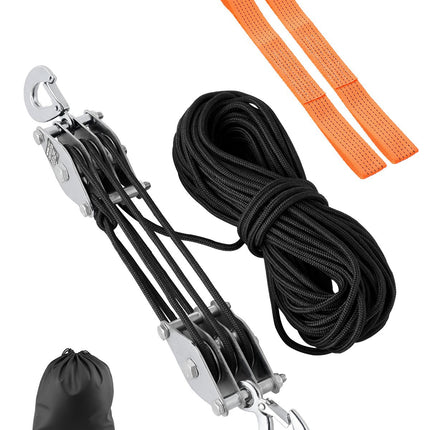 Rope Pulley Hoist, 100 Ft, 5:1 Block And Tackle, 4400 Lb