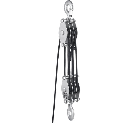 Rope Pulley Hoist, 100 Ft, 5:1 Block And Tackle, 4400 Lb