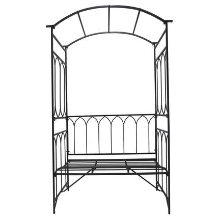 Rosenbogen-Sitzbank aus schwarzem Metall – Gartenlaubengestell, 115x50x203 cm