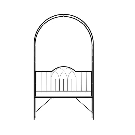Gartenbogen aus Metall mit Bank - Schwarz, 121 x 50 x 203 cm