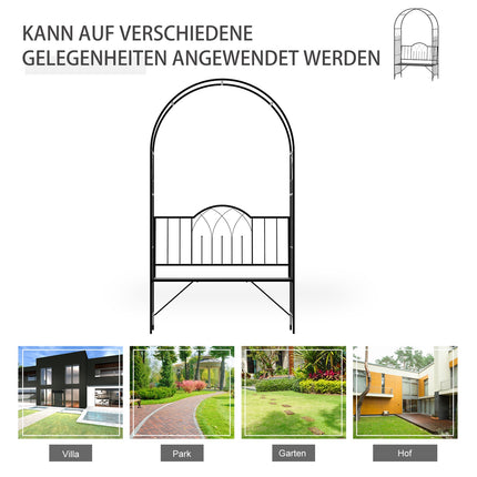Gartenbogen aus Metall mit Bank - Schwarz, 121 x 50 x 203 cm
