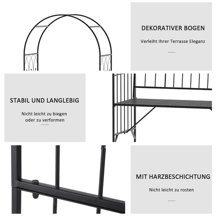 Gartenbogen aus Metall mit Bank - Schwarz, 121 x 50 x 203 cm