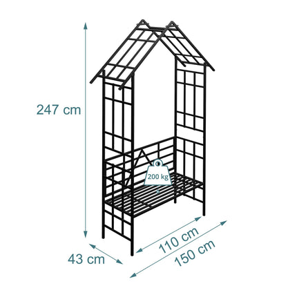 Rosenbogen mit Bank und Ablage, Metall 2-in-1 Rankgitter