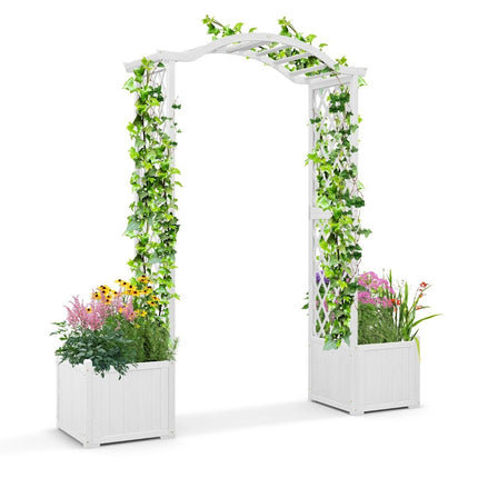 Rosenbogen Holz 2 in 1 Torbogen mit Blumenkasten Garten Pergola Modern 183 x 42 x 200 cm Weiß