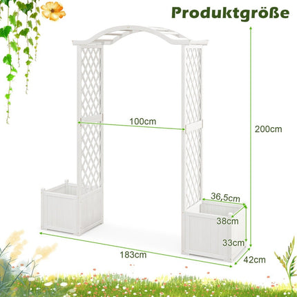 Rosenbogen Holz 2 in 1 Torbogen mit Blumenkasten Garten Pergola Modern 183 x 42 x 200 cm Weiß