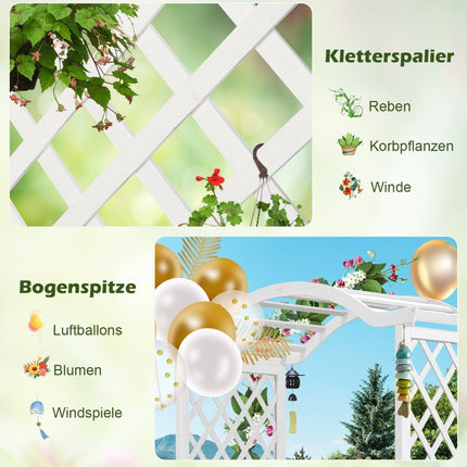 Rosenbogen Holz 2 in 1 Torbogen mit Blumenkasten Garten Pergola Modern 183 x 42 x 200 cm Weiß