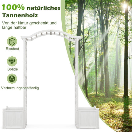 Rosenbogen Holz 2 in 1 Torbogen mit Blumenkasten Garten Pergola Modern 183 x 42 x 200 cm Weiß