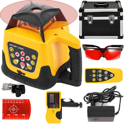 Rotary Laser Level Kit, Red Beam, Self-Leveling, Receiver