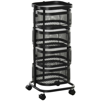 Rotating 4-Tier Kitchen Cart with Wheels, Black, 33x33x77 cm