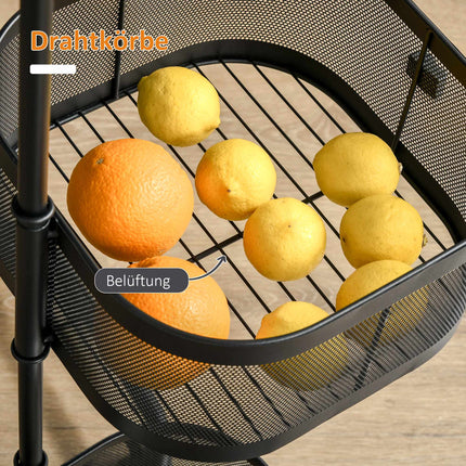Rotating 4-Tier Kitchen Cart with Wheels, Black, 33x33x77 cm