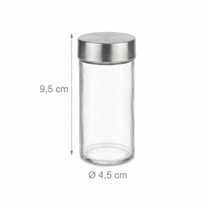 Rotating Bamboo Spice Carousel with 8 Glass Shaker Jars, Silver