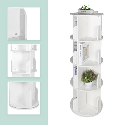 Rotating Bookcase, 4 Tiers, 360-Degree Access