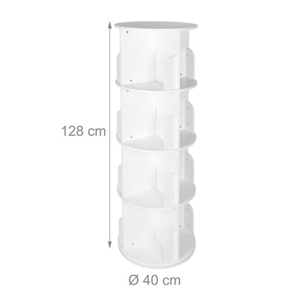 Rotating Bookcase, 4 Tiers, 360-Degree Access