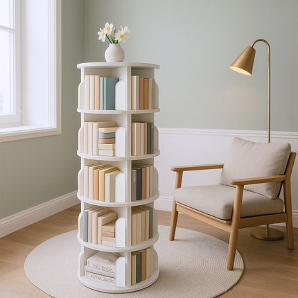 Rotating Bookcase, 4 Tiers, 360-Degree Access