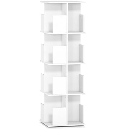 Drehbares Bücherregal, 4 Etagen, 16 Fächer, weißes MDF