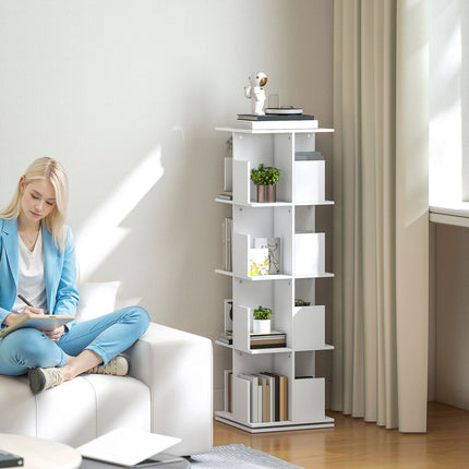 Drehbares Bücherregal, 4 Etagen, 16 Fächer, weißes MDF
