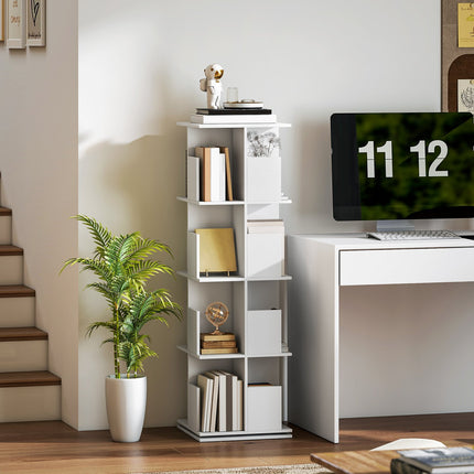 Drehbares Bücherregal, 4 Etagen, 16 Fächer, weißes MDF